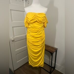 Elegant Yellow Off-Shoulder Maternity BodyconDress- Bee Honey Summer Size Large